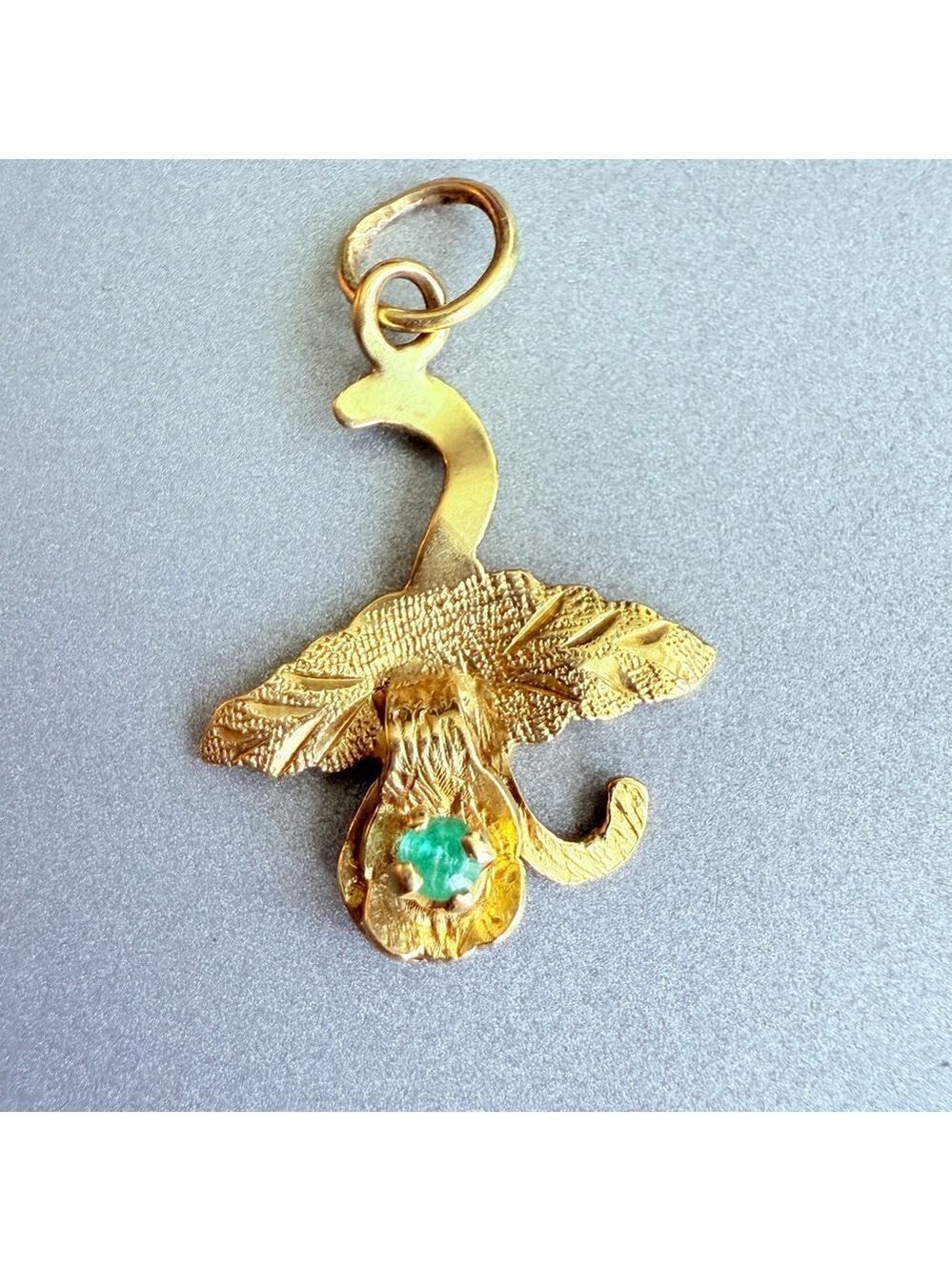 18K Yellow Gold Emerald Birthstone for May Floral Lily Charm Pendant
